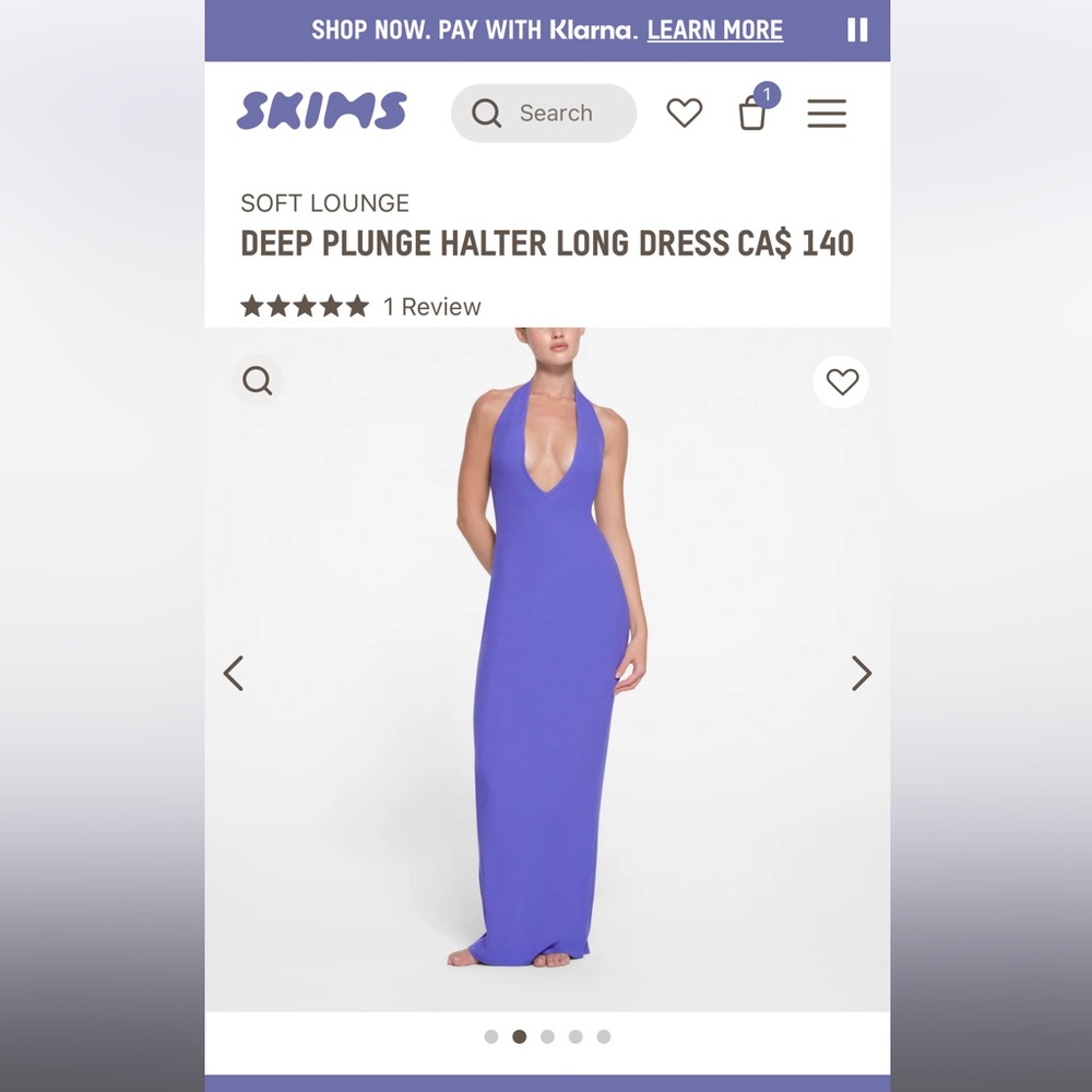 Skims soft lounge deep plunge halter long dress - limited edition tanzanite - xs